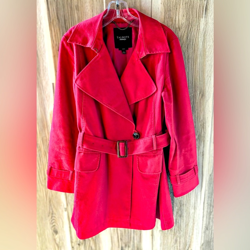 Talbots Womens Classic Cotton Trench Coat
Size 4 Red Excellent Condition